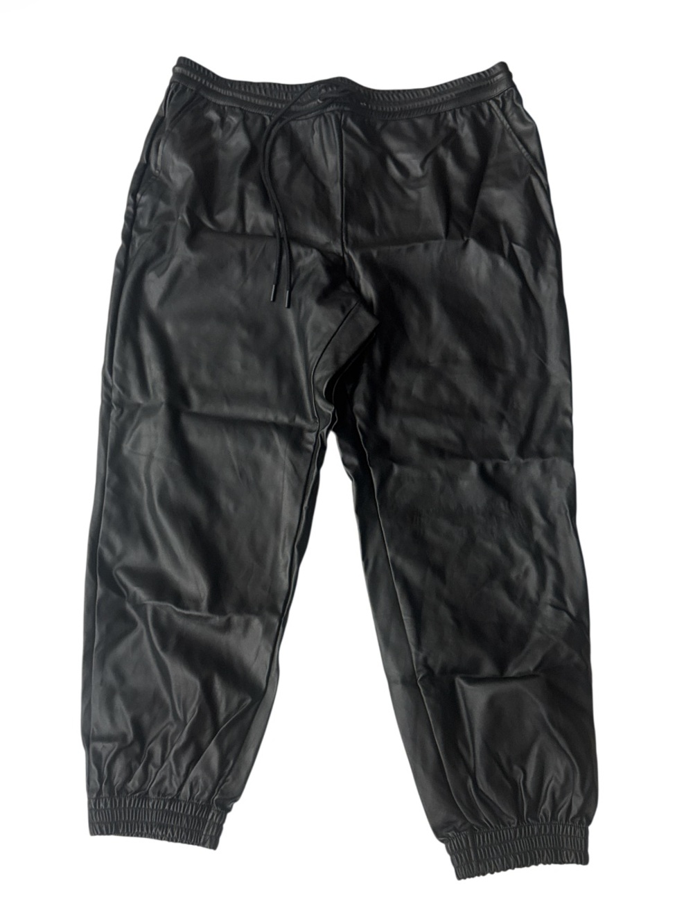 a new day Black Faux Leather Jogger Trouser Pants with Drawstring - Size XL